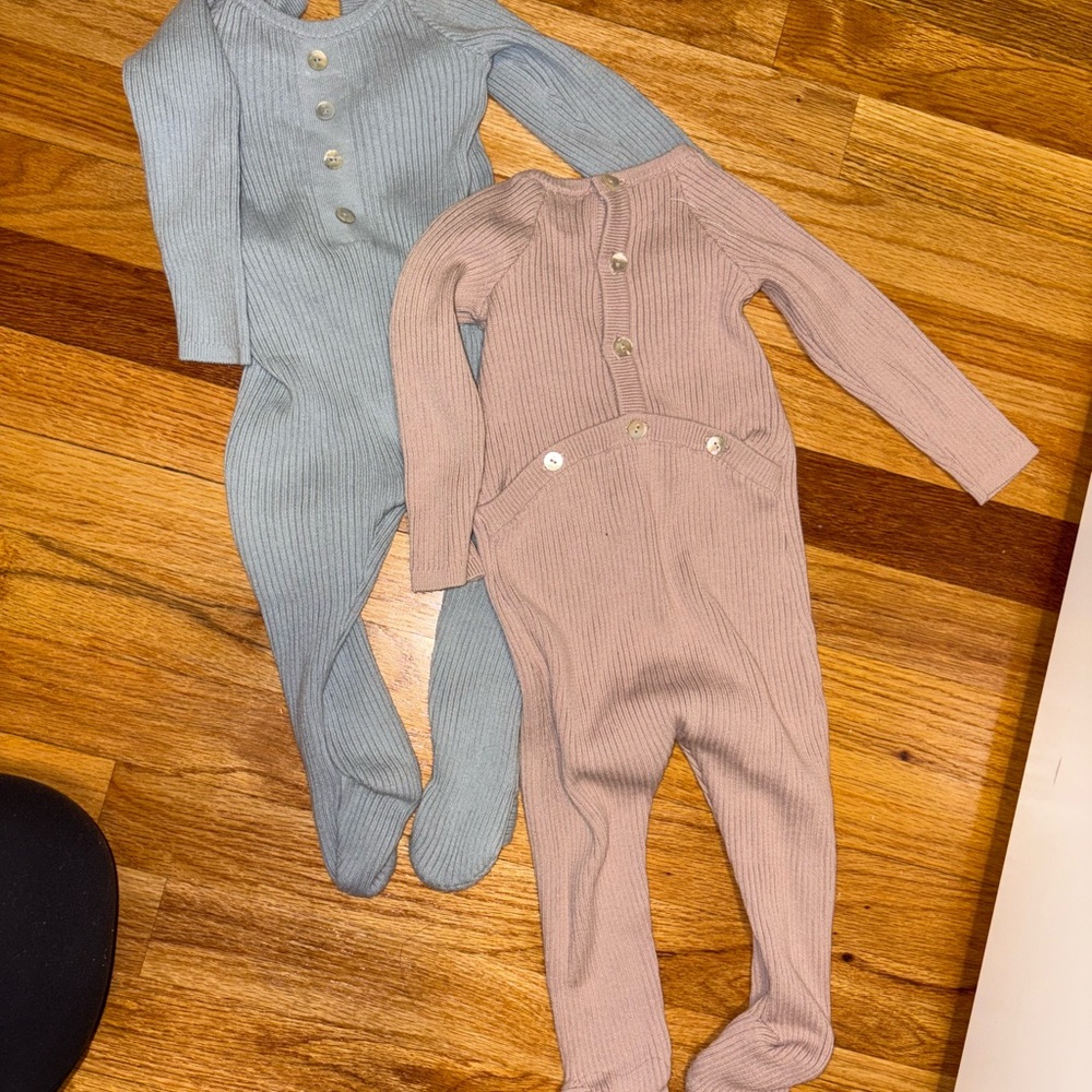 Noo Vel by Maniere Ribbed One Piece Sets - Blue/Grey and Tan
